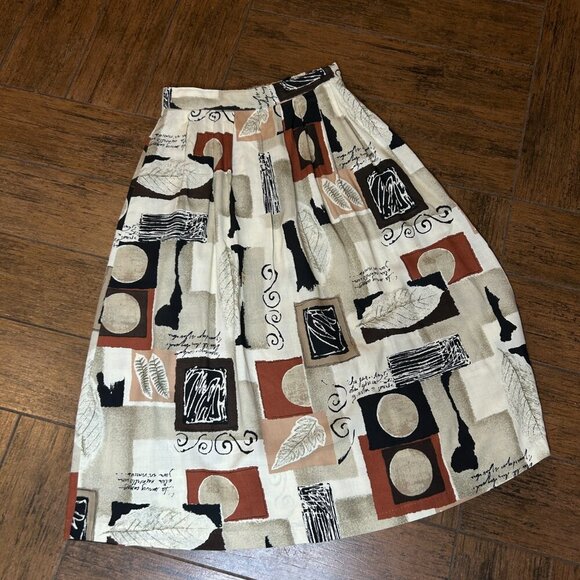 Expose Vintage 80s 90s Abstract Collage Print Pleated Front Skirt Size Large - Picture 2 of 7